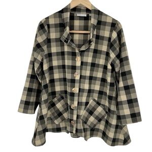 Habitat Plaid Button Down Textured Flare Bottom Shirt Blouse Tunic‎
